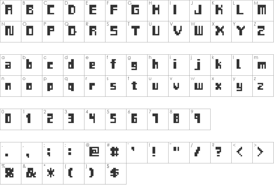 MW BLOC font character map preview