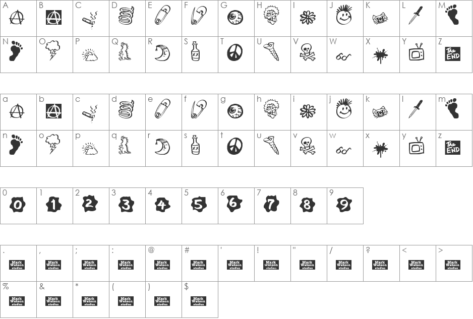 MW Ding-A-Lings font character map preview