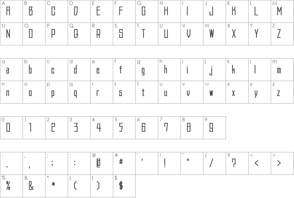 MW HONE font character map preview