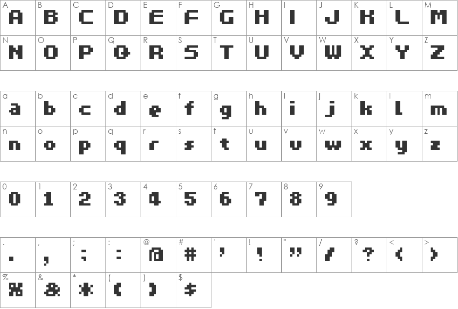 MW PITHY font character map preview