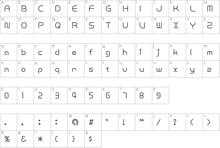 MW SMART font character map preview