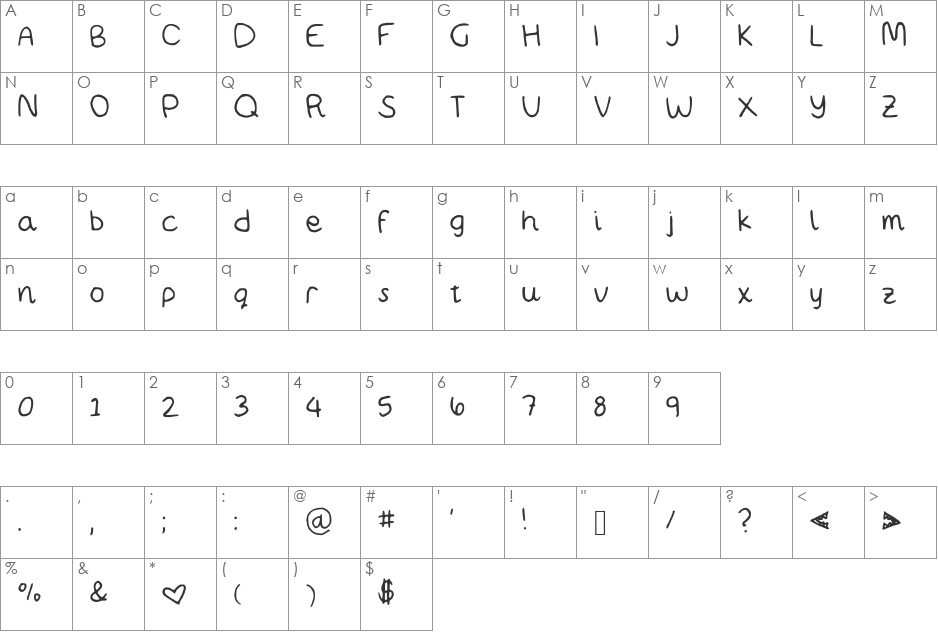 MWBubbly font character map preview