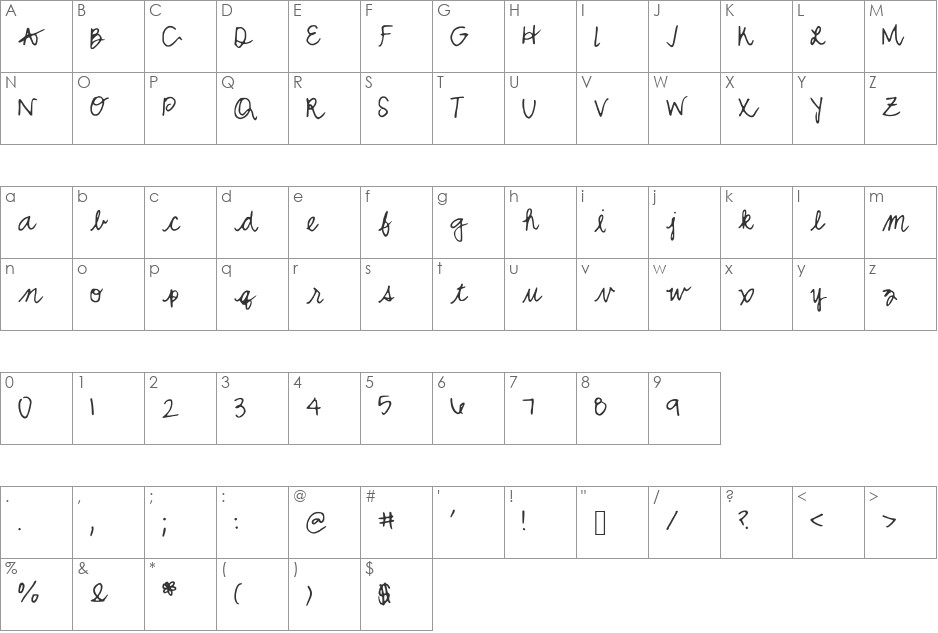MWCurly font character map preview