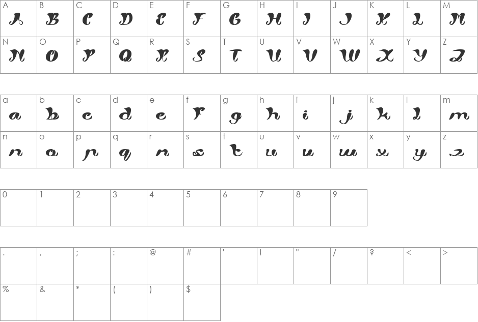 My Angle font character map preview