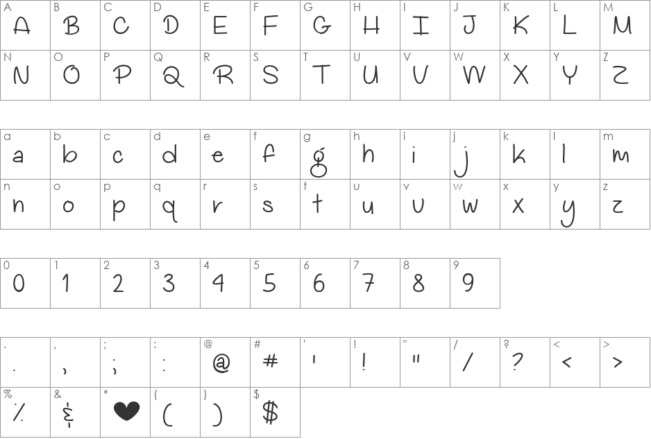 My Big Heart Demo font character map preview