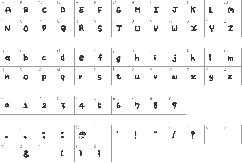 My Brushwriting font character map preview