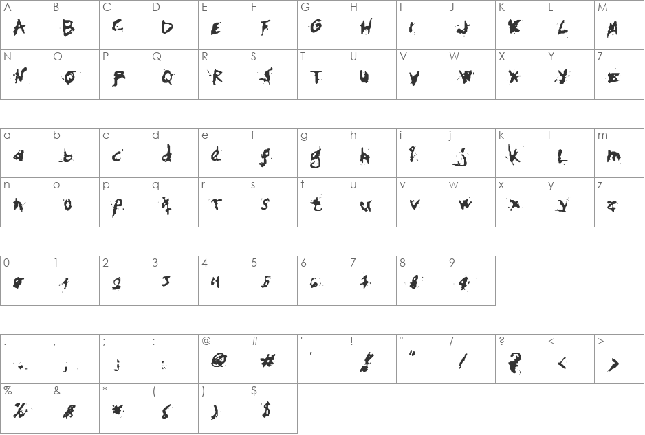 My Hand Fights font character map preview