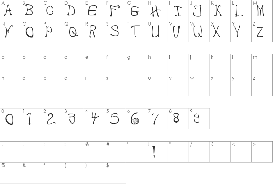 my handwriting font character map preview