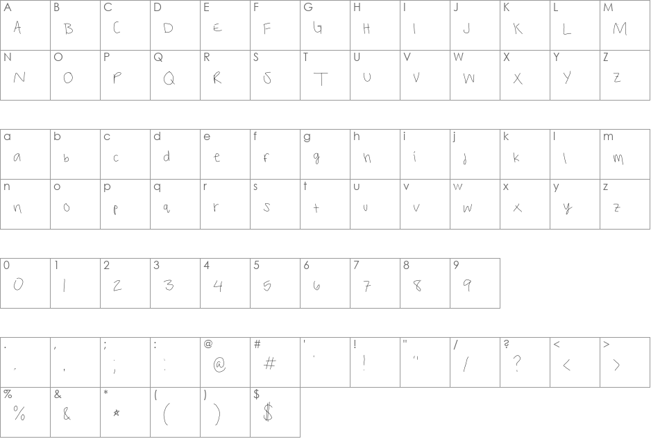 my handwriting font character map preview