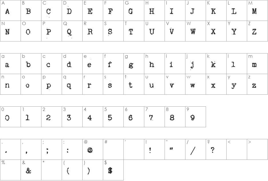 My Old Remington font character map preview