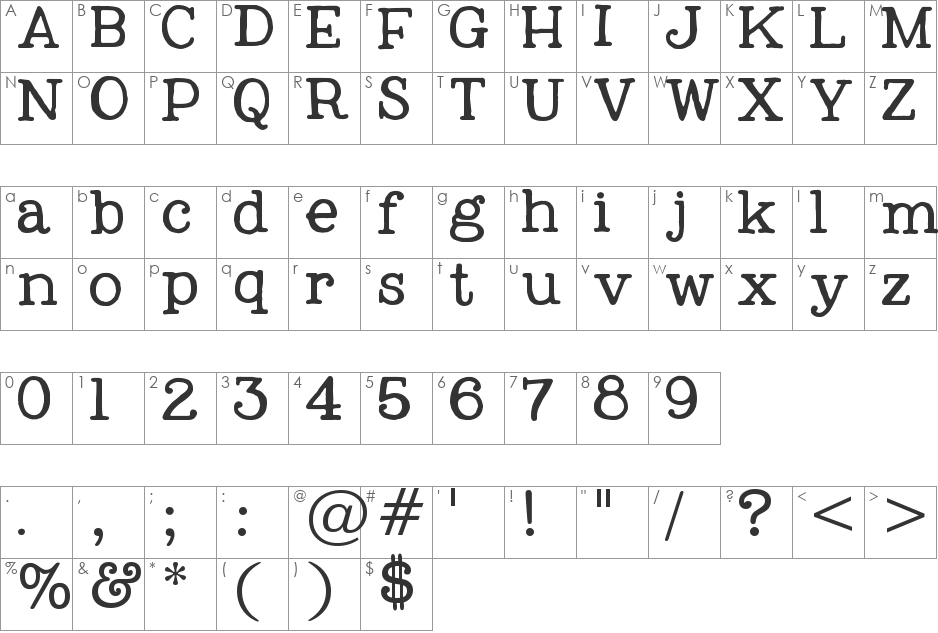 My Own Topher font character map preview