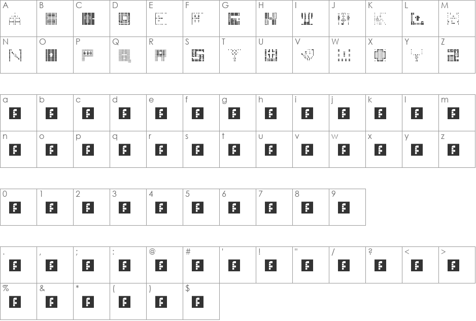 N.E. Electronic Church font character map preview