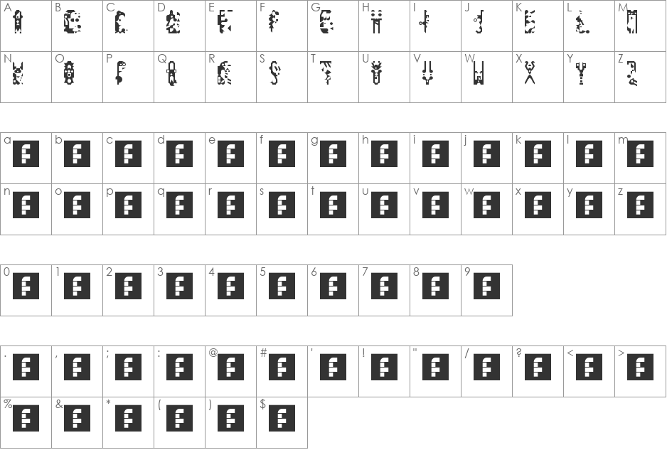 N.E. Faerix (Pictorial Abuse set 1) font character map preview