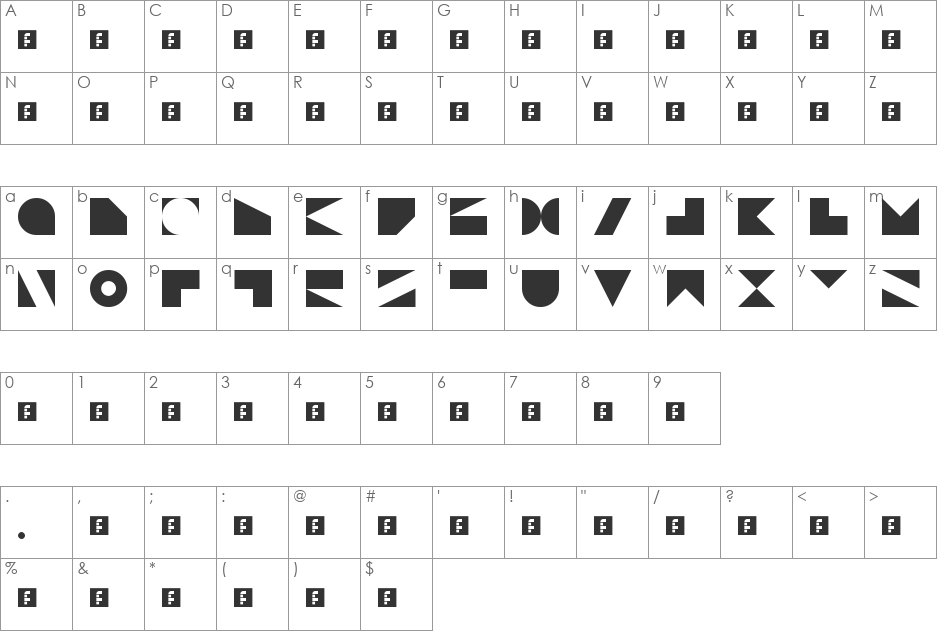 N.E. XS font character map preview