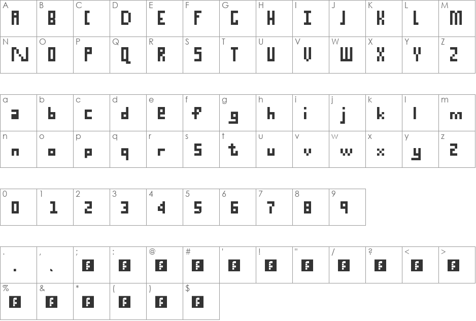 n00b gAmer font character map preview