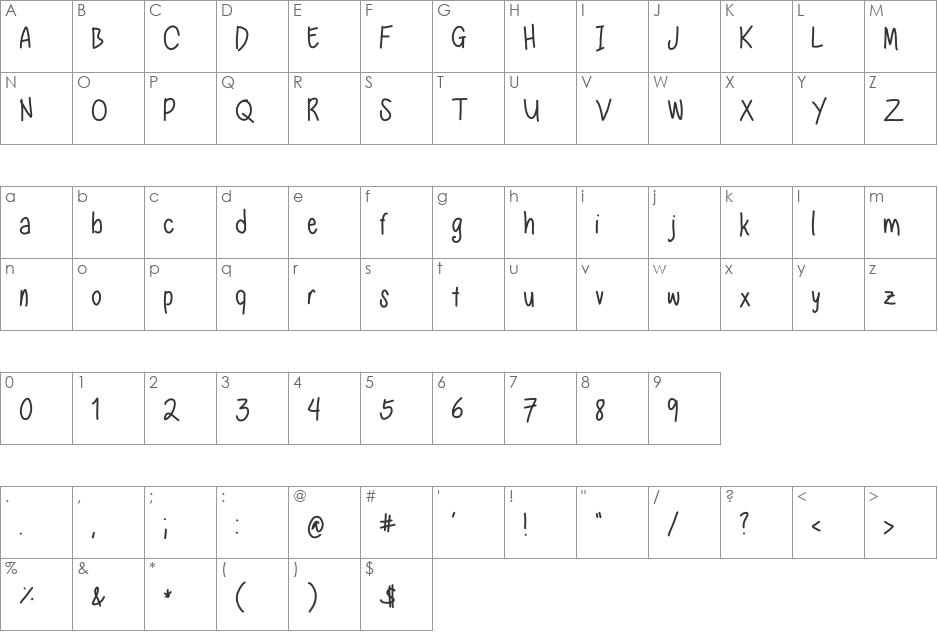Nadezna's Handwritting font character map preview