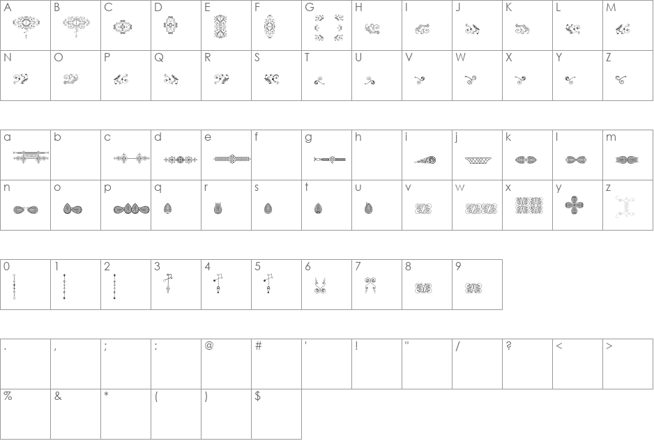 Naive Ornaments Free font character map preview