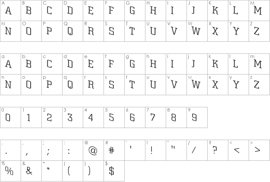a_CityNovaTtlSpDnLt font character map preview