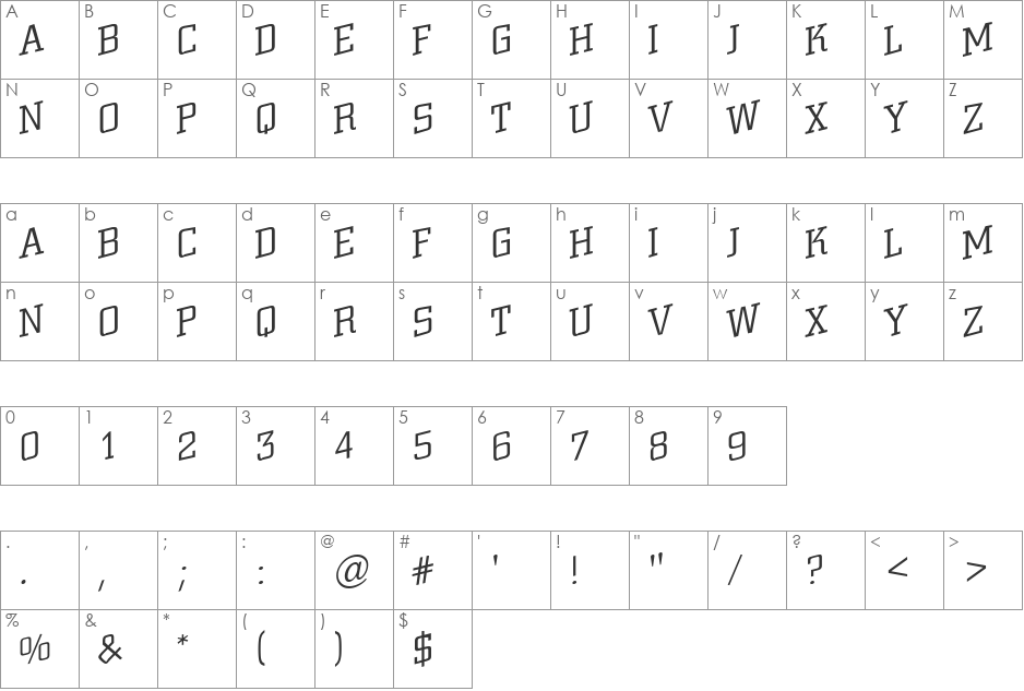a_CityNovaTtlSpUpLt font character map preview