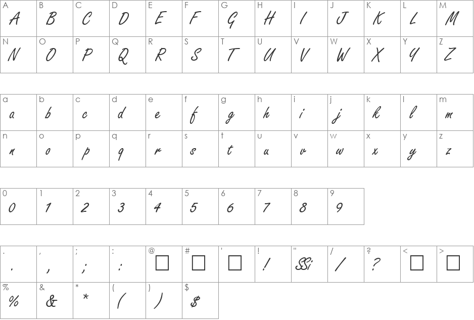 NanoScriptSSK font character map preview