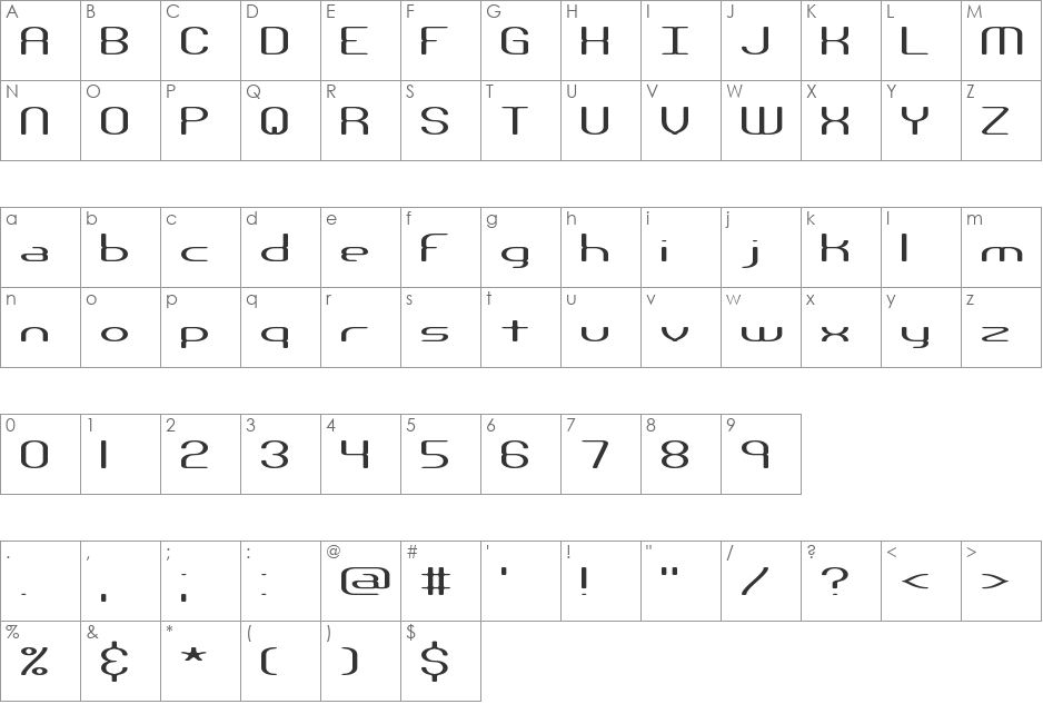 Nanosecond Thin BRK font character map preview