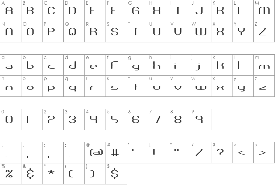 Nanosecond Wide BRK font character map preview