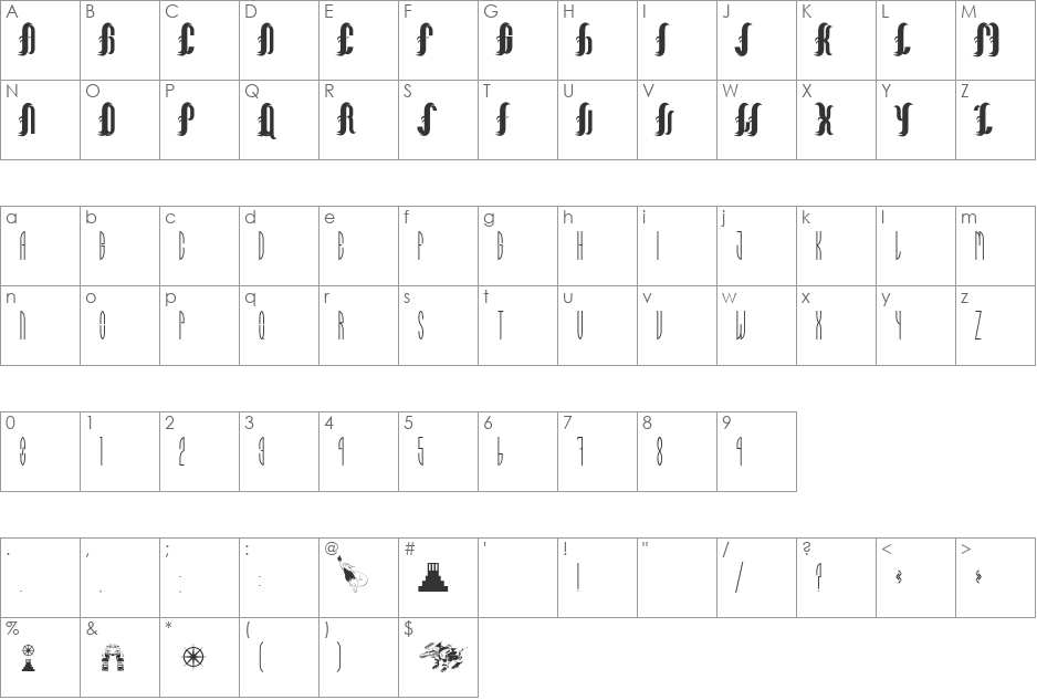 Naomis Citadel font character map preview