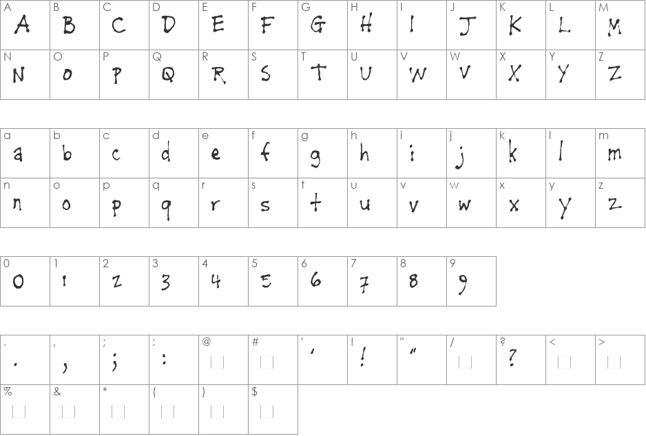 Napkin font character map preview