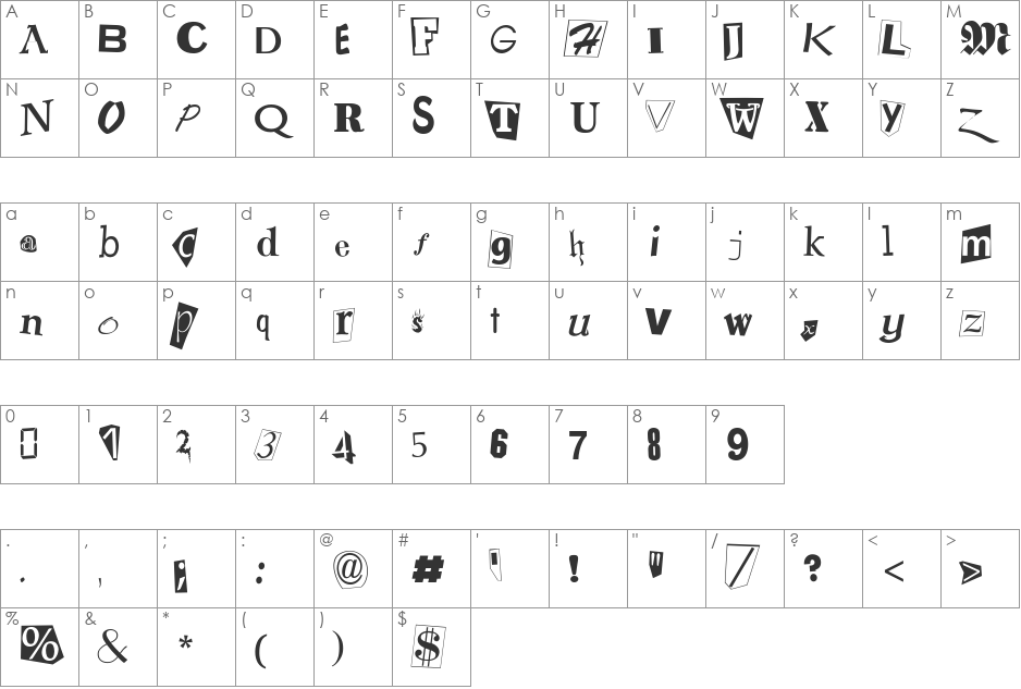 NappedNote font character map preview