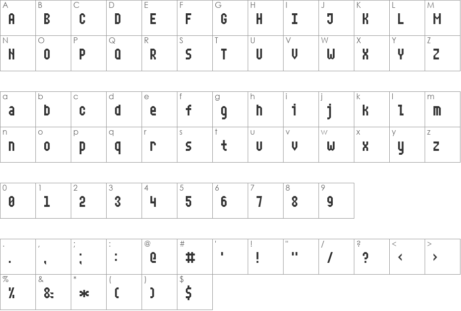 Narrow Rectangle-7 font character map preview