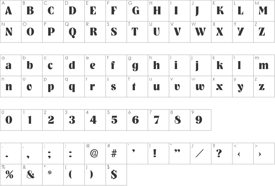 Nashville-Bold font character map preview