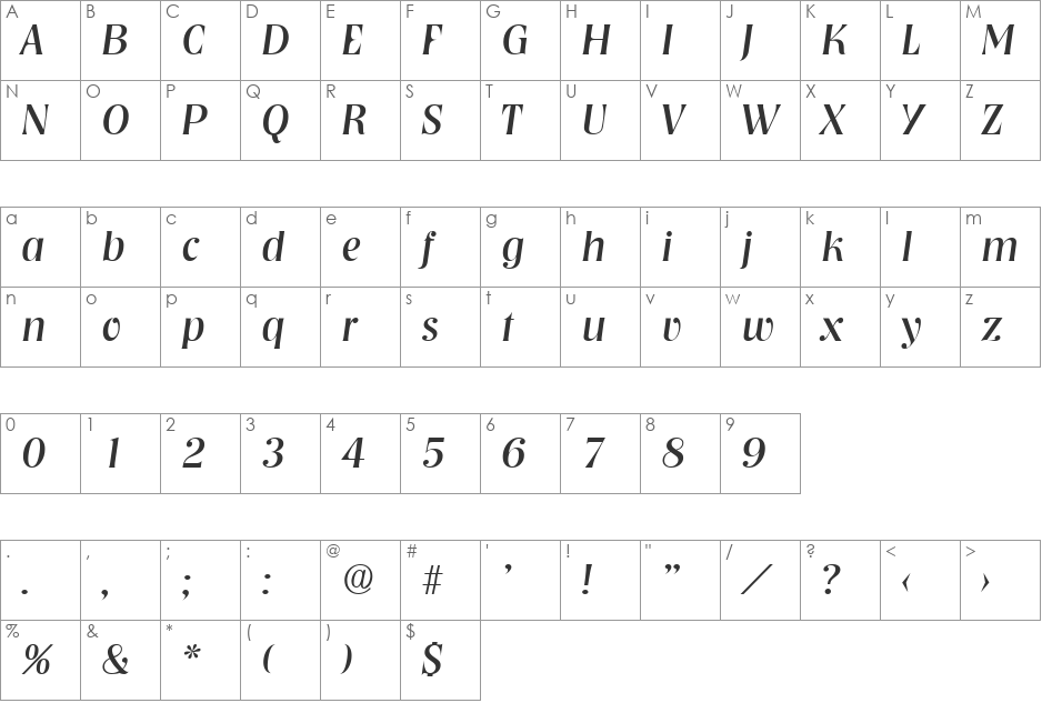 Nashville-Serial DB font character map preview