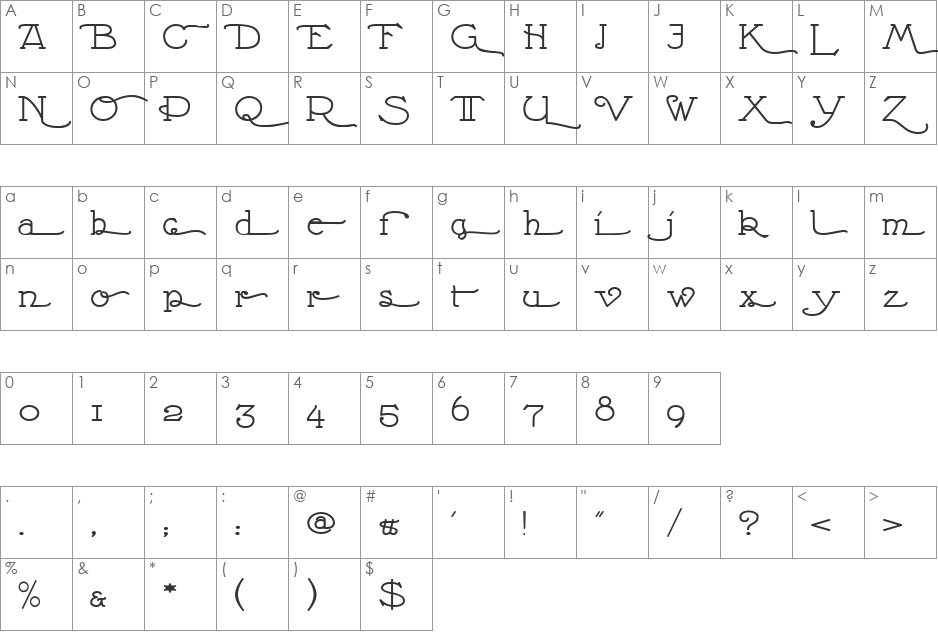 Nathan Alternates Expanded font character map preview