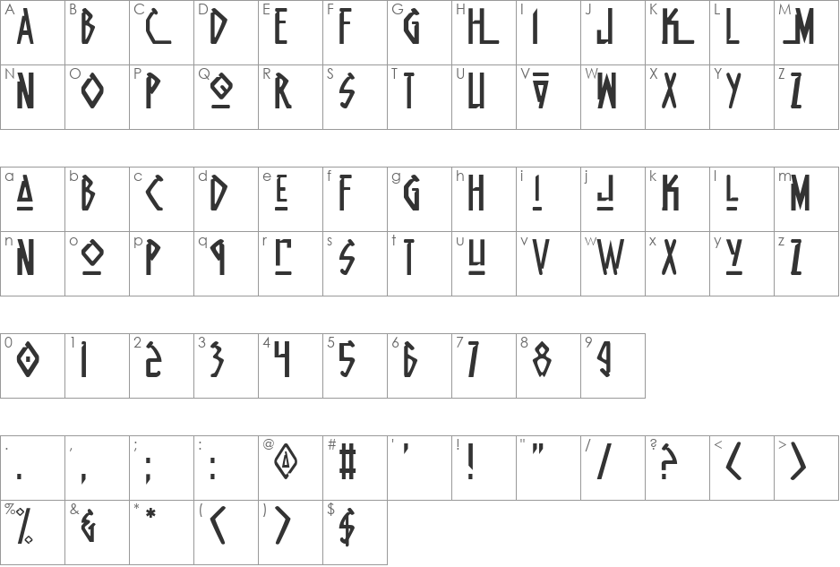 Native Alien Italic font character map preview