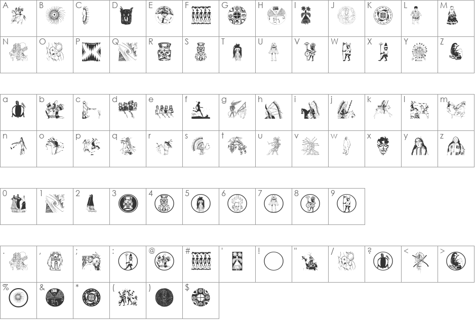 NativeAmericans font character map preview