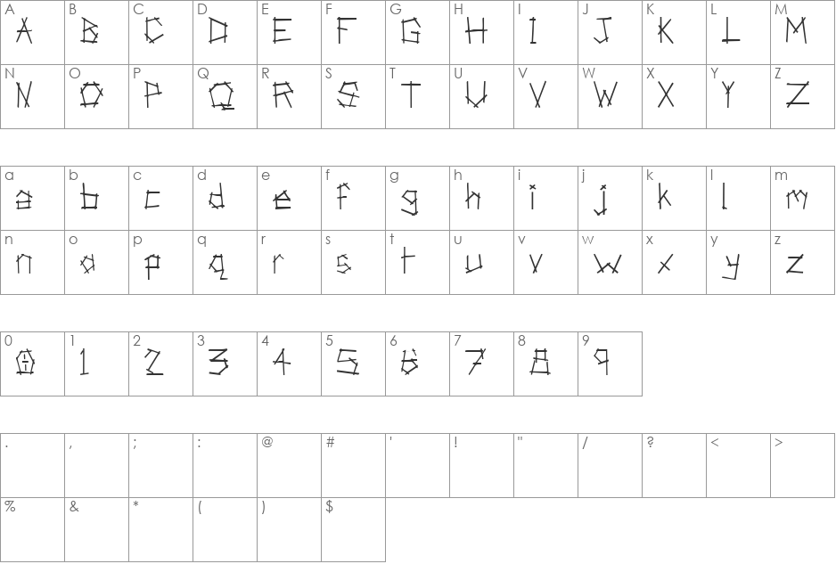 Natural Cuts font character map preview