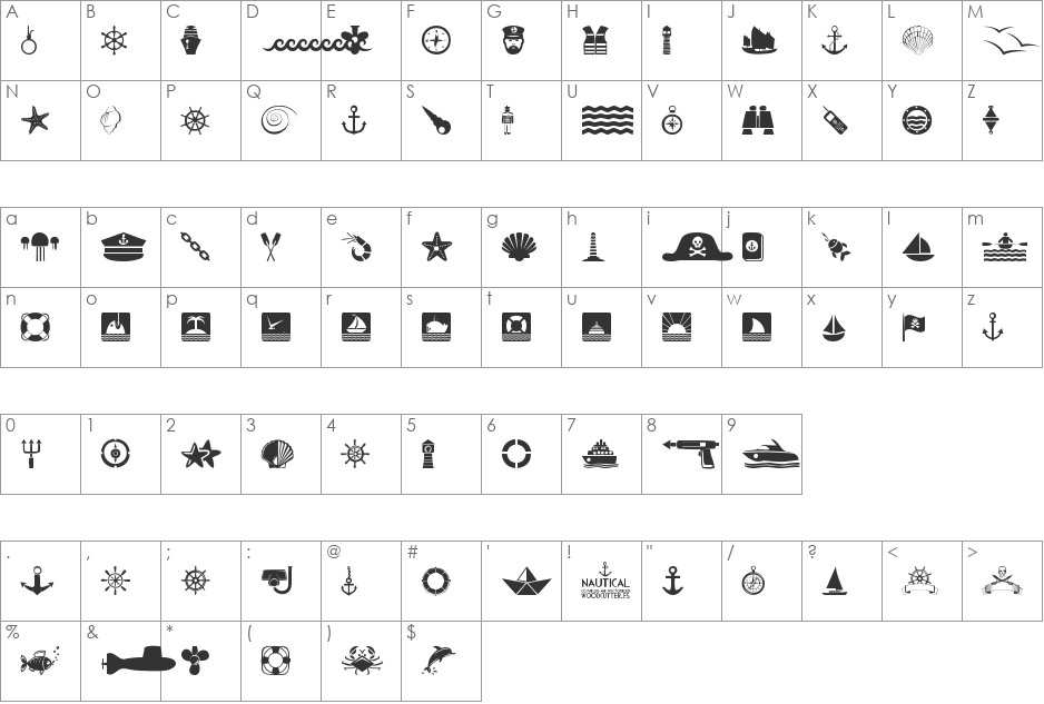 Nautical font character map preview