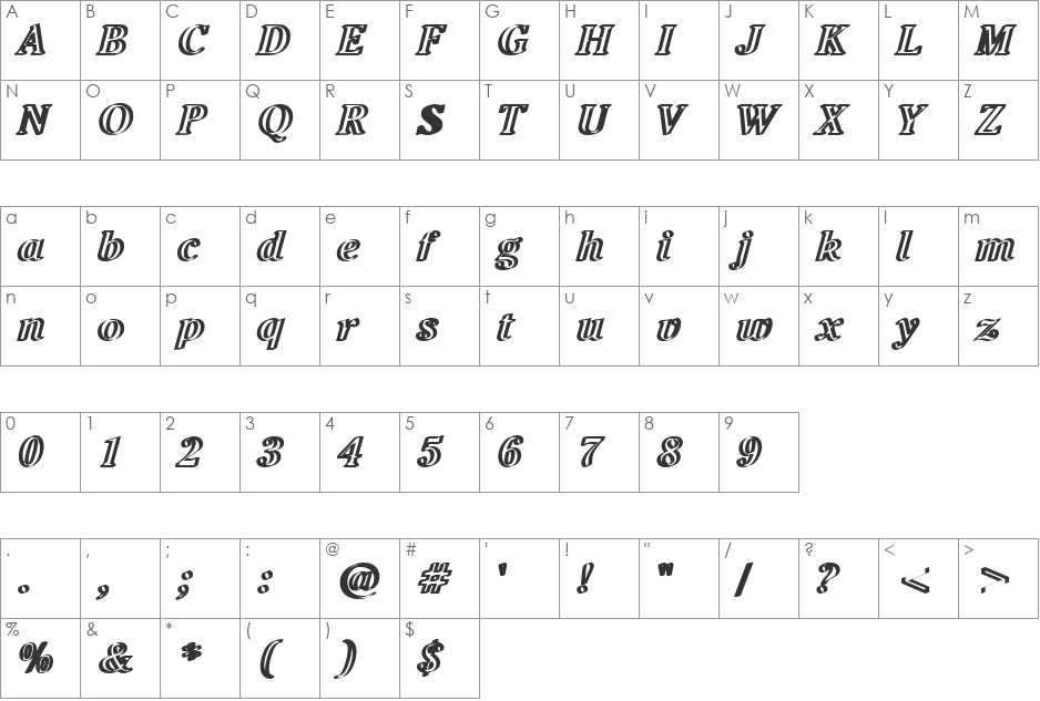 Naza font character map preview