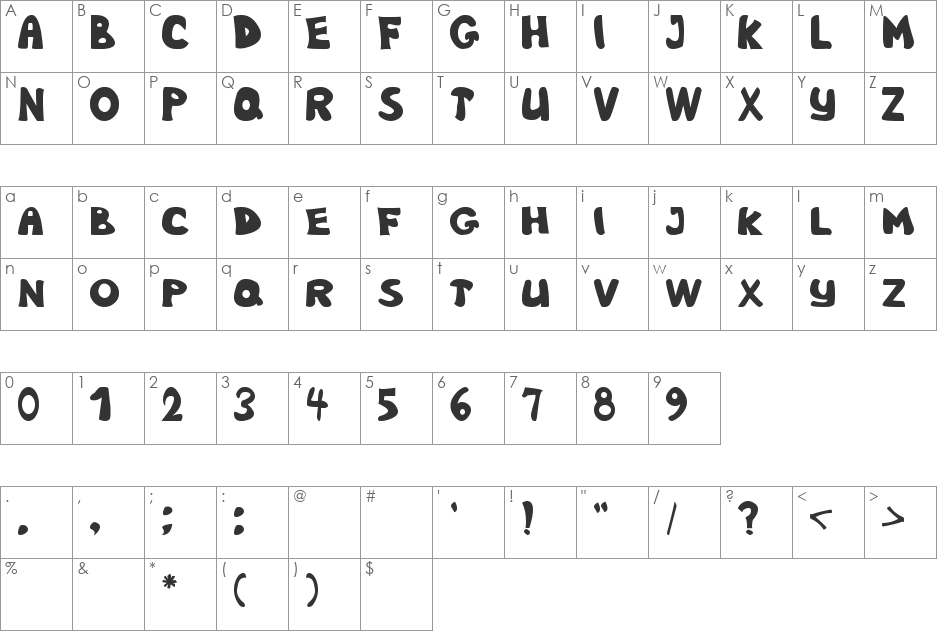 Nb Obese font character map preview