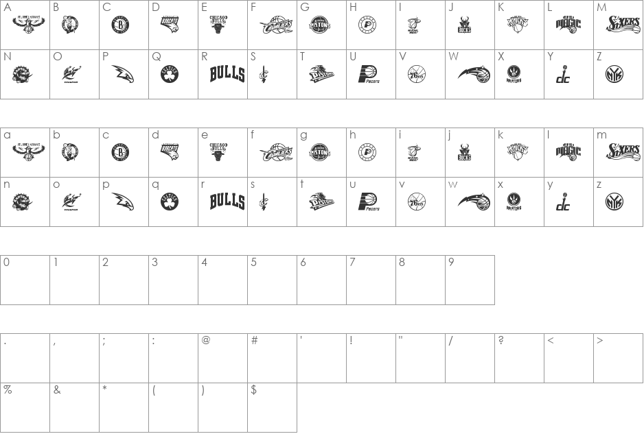 NBA EAST font character map preview