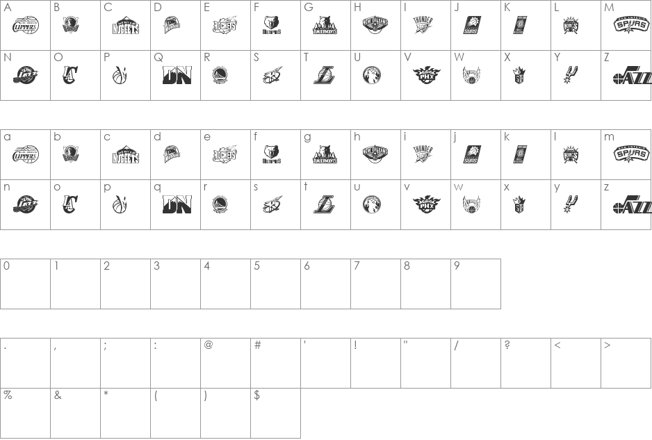 NBA WEST font character map preview