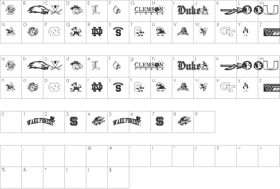 NCAA ACC font character map preview