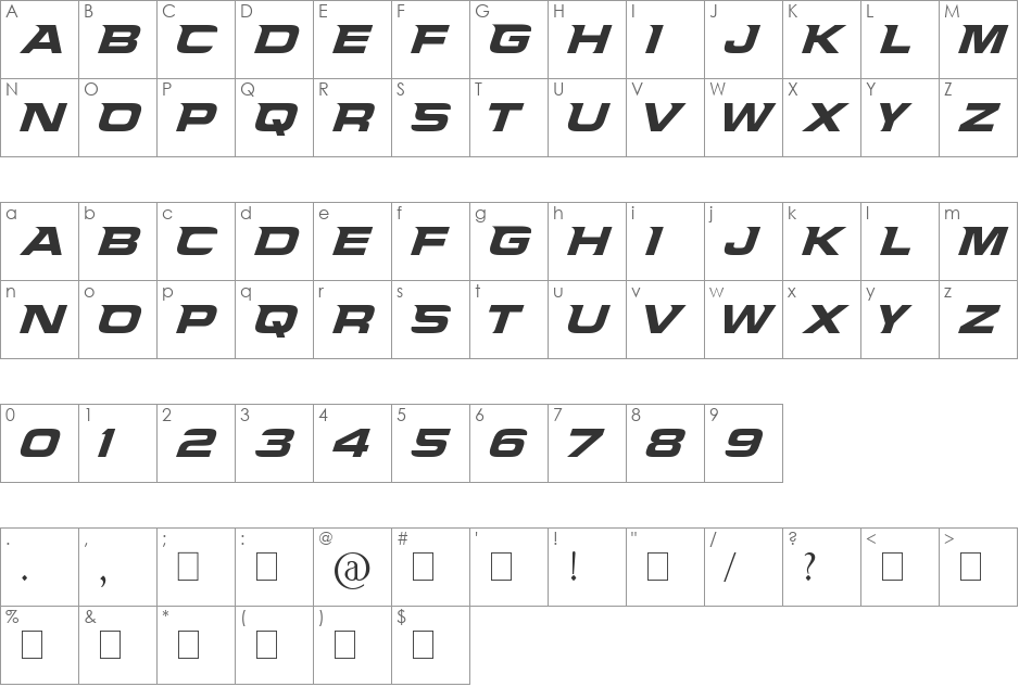 NCAA Army Black Knight font character map preview