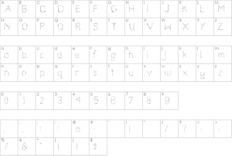 Nearly Nude font character map preview