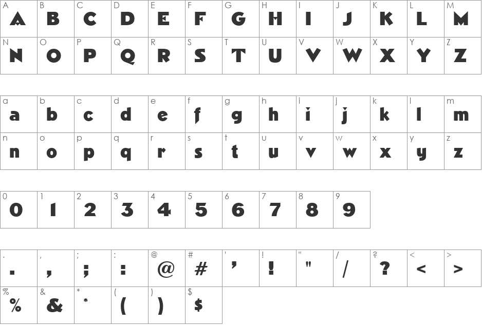 Neasden DB font character map preview