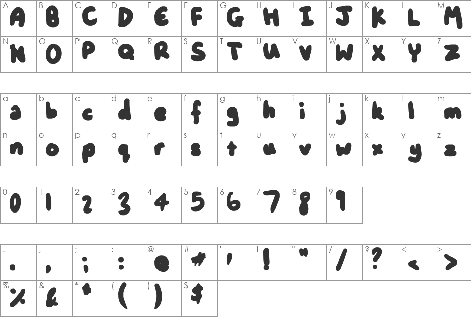 Neatly Tubby font character map preview