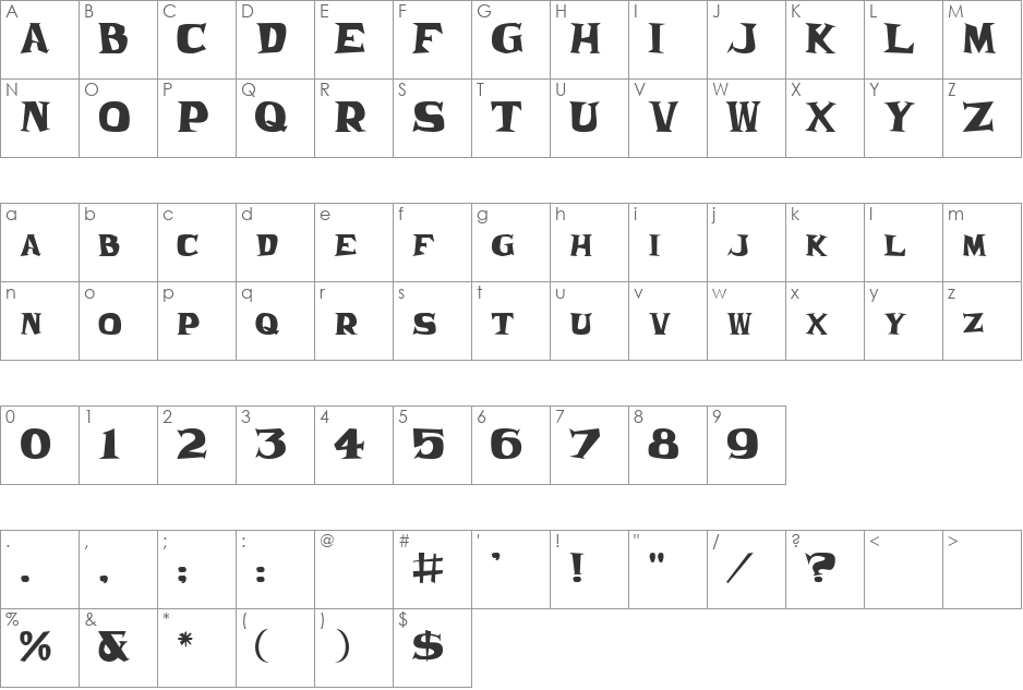 Needle Punch font character map preview