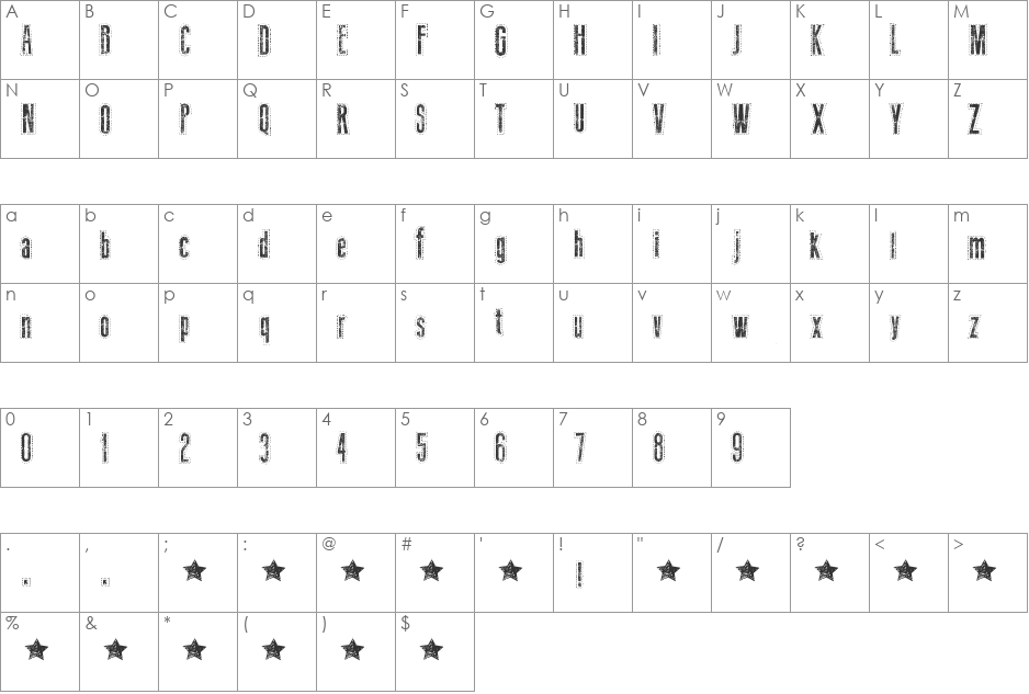 Needlework US font character map preview