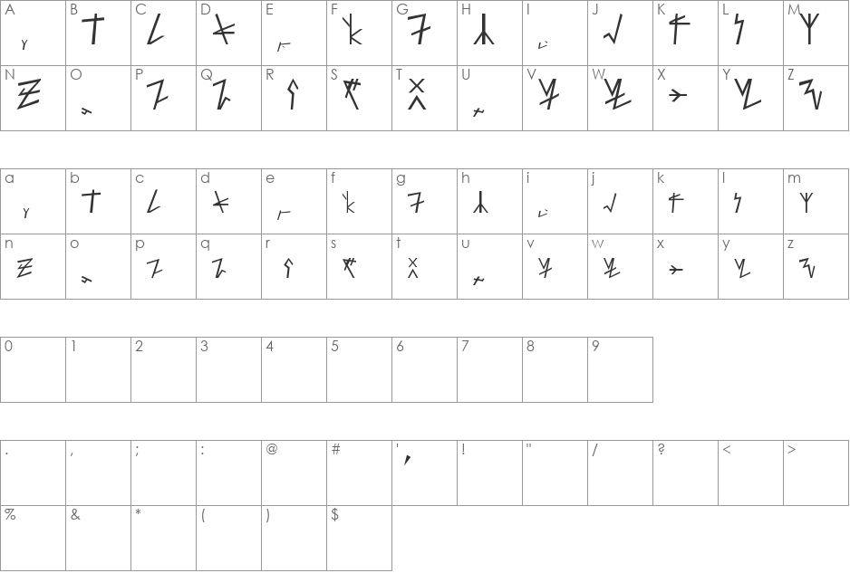 Nefraka Print font character map preview