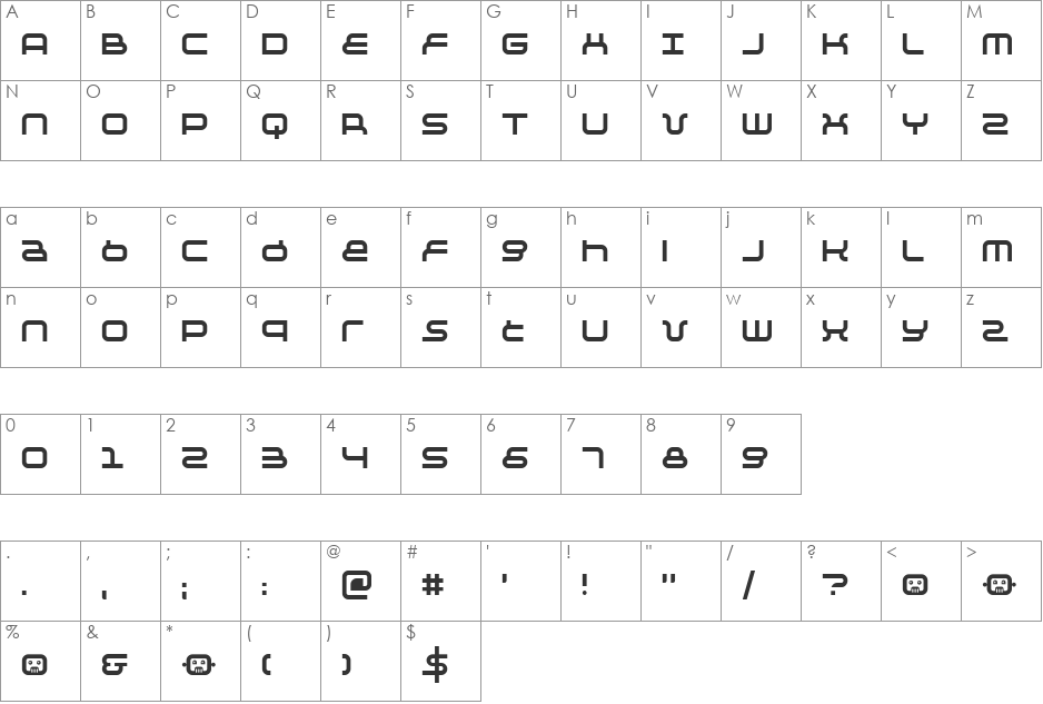 Negative 12 font character map preview